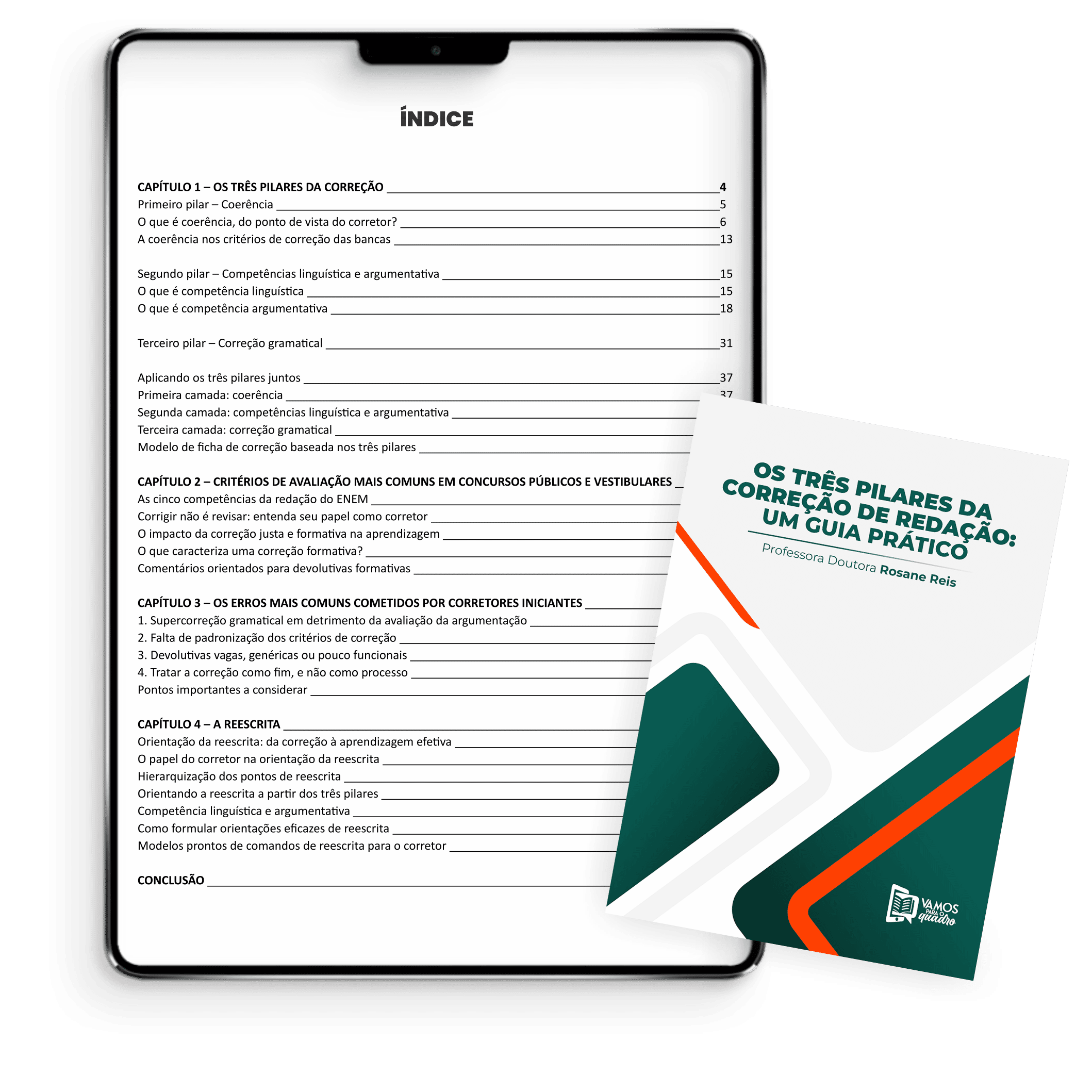 Mockup do e-book Os Três Pilares da Correção de Redação